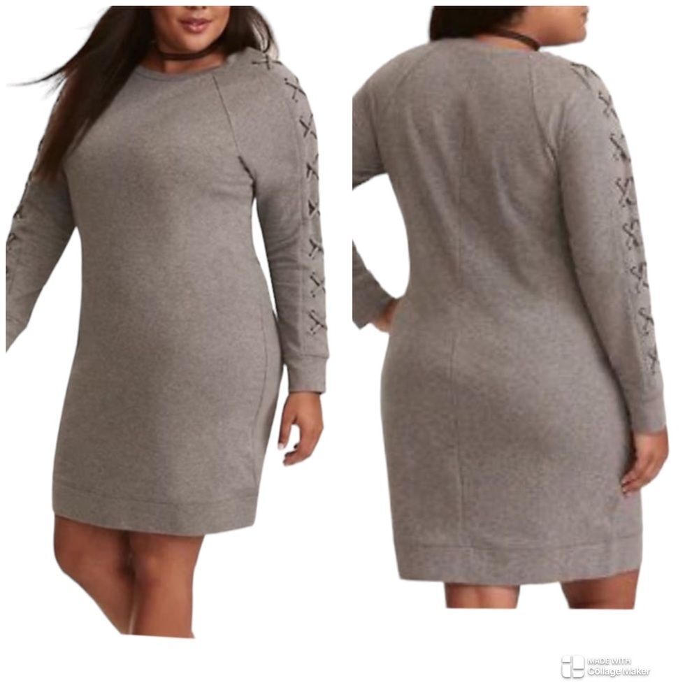 Torrid Lace Up Sleeve French Terry Knit Sweatshirt Dress
